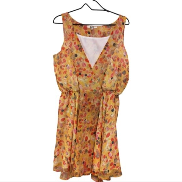 BB Dakota Sleeveless yellow splash print  Dress size L - Picture 1 of 6